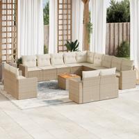 14-delige Loungeset met kussens poly rattan beige - thumbnail