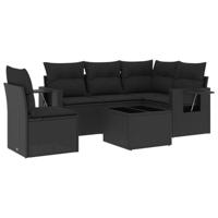 6-delige Loungeset met kussens poly rattan zwart - thumbnail