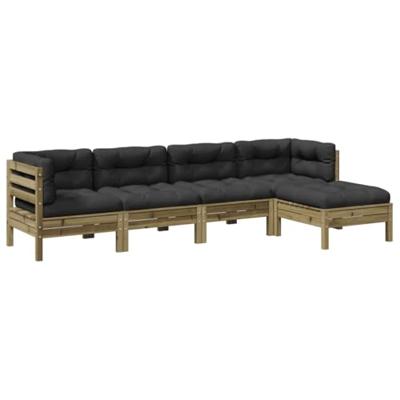 5-delige Loungeset met kussens geïmpregneerd grenenhout