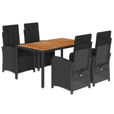 5-delige Tuinset met kussens poly rattan zwart