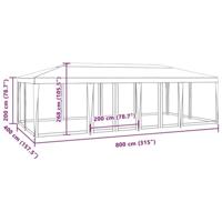 Partytent met 12 mesh zijwanden 8x4 m HDPE blauw - thumbnail