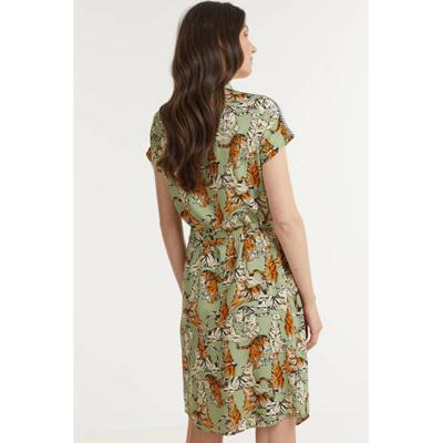 Anna blousejurk met dierenprint en ceintuur groen