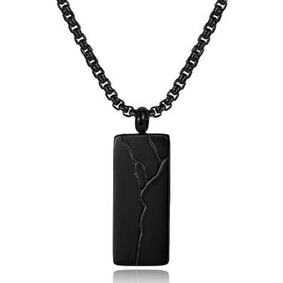 Mendes Zwarte Heren Ketting met Rechthoekige Hanger in Edelstaal