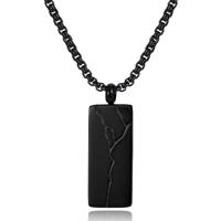 Mendes Zwarte Heren Ketting met Rechthoekige Hanger in Edelstaal - thumbnail