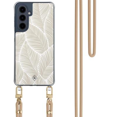 Samsung Galaxy A16 hoesje met beige koord - Palm leaves beige Samsung Galaxy A16 hoesje met beige koord - Palm leaves beige