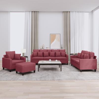 4-delige Loungeset met kussens stof wijnrood