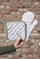 Clayre & Eef Placemats Set van 6 48x33 cm Wit Groen Katoen Bloemen - thumbnail