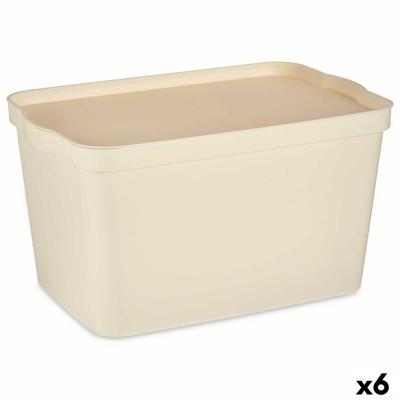 Opbergbak met Deksel Kipit Crème Plastic 24 L (6 Stuks)
