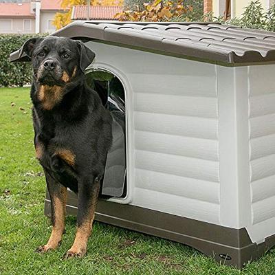 Ferplast 87257099 DOGVILLA 110, Hondenkennel voor buiten met zijpaneel dat open kan, Slag- en UV-bestendig thermoplastisch hars, grijs/zwart, 111 x 84 h 79 cm, L