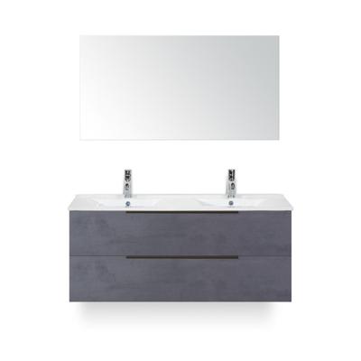 Seville Badmeubelset 120 cm - 2 laden Beton Antrac Edge - Wastafel Enjoy Dubbel - met Spiegel