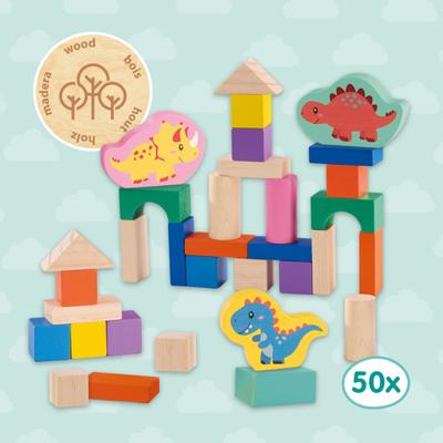 SES houten bouwblokken dino&apos;s, 50st. - thumbnail