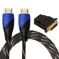 1.8m HDMI 1.4 Version 1080P Woven Net Line Blue Black Head HDMI Male to HDMI Male Audio Video Connector Adapter Cable with DVI Adapter Set - thumbnail