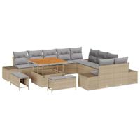 Tuinbankenset met kussen 13 pcs Beige poly rattan - thumbnail