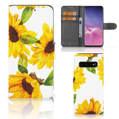 Hoesje voor Samsung Galaxy S10 Zonnebloemen | Portemonnee hoesje Hoesje voor Samsung Galaxy S10 Zonnebloemen | Portemonnee hoesje