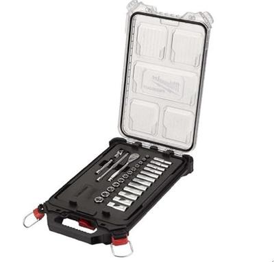 Milwaukee Accessoires metrische 1/4" ratel + doppen set (28-delig) in packout compact slim organiser - 4932478812 Milwaukee Accessoires metrische 1/4" ratel + doppen set (28-delig) in packout compact slim organiser - 4932478812