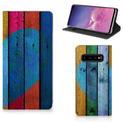 Samsung Galaxy S10 Book | Wallet Case | Wood Heart - Cadeau voor je Vriend Samsung Galaxy S10 Book | Wallet Case | Wood Heart - Cadeau voor je Vriend
