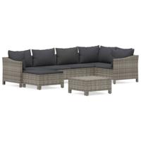 7-delige Loungeset met kussens poly rattan grijs - thumbnail