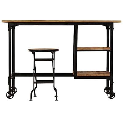 Bureau met inklapbaar krukje 115x50x76 cm massief mangohout