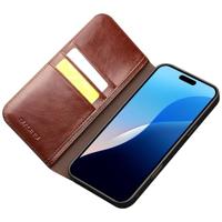 Qialino iPhone 16 Pro Max hoesje - Leren bookcase - Bruin - thumbnail