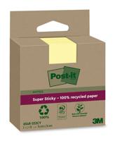 Post-it Super Sticky Notes Recycled, 70 vel, ft 76 x 76 mm, geel, pak van 3 blokken - thumbnail