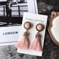 Vrouwen mode Vintage fluwelen bal omzoomd drop Earring (roze) - thumbnail