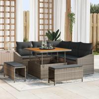 Tuinbankenset met kussen 8 pcs Grijs poly rattan - thumbnail
