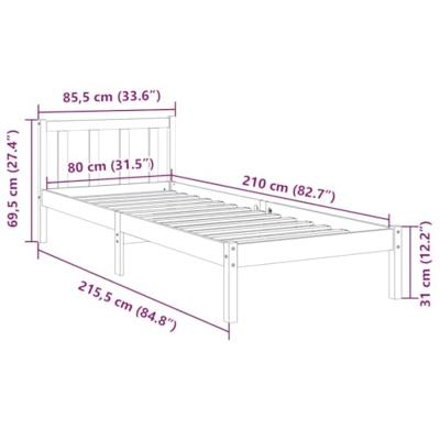 Bedframe extra lang zonder matras grenenhout wit 80x210 cm