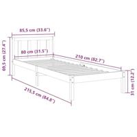 Bedframe extra lang zonder matras grenenhout wit 80x210 cm - thumbnail