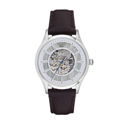 Emporio Armani heren AR1946 &apos;Dress&apos; automatisch bruin lederen horloge