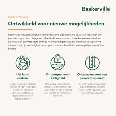 BASKERVILLE CLASSIC BASKET MUZZLE - Hond kan hijgen en drinken, voorkomt bijten en snuffelen in afval, ideaal voor lange snuiten, ademende trainingsmuilkorf voor grote honden (Maat 10)