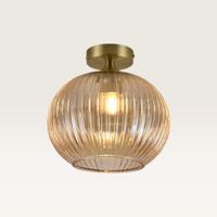 Plafondlamp Globo ambra - Lamp voor binnen, gemaakt van geribbeld amberkleurig glas en goud metaal - Zonder lichtbron - thumbnail