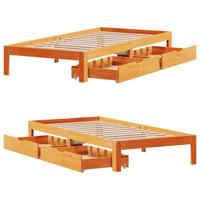 Bedframe met lades massief grenenhout wasbruin 75x190 cm - thumbnail