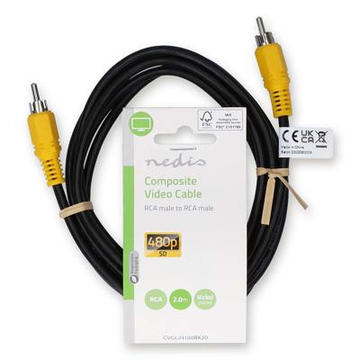 Composiet Videokabel | RCA Male | RCA Male | Vernikkeld | 480p | 2.00 m | Rond | PVC | Zwart