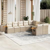 9-delige Loungeset met kussens poly rattan beige - thumbnail