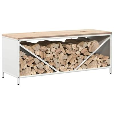 VidaXL Brandhoutrek met houten blad 100,5x35,5x40 cm wit VidaXL Brandhoutrek met houten blad 100,5x35,5x40 cm wit