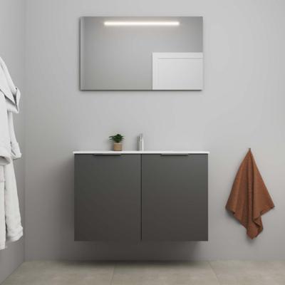 On-Line Badkamermeubelset - 100 cm - Voorgemonteerd - 2 Deuren met Greep - Porseleinen Wastafel - 1 Kraangat - Spiegel met LED-Verlichting - Mat Antraciet