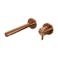 Inbouw wastafelmengkraan met rechte uitloop en rozetten, model B1 koper geborsteld PVD - thumbnail