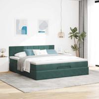 Ottoman bed met matras 180x200 cm fluweel donkergroen - thumbnail