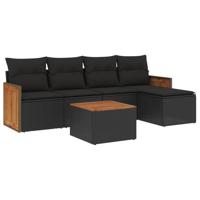 5-delige Loungeset met kussens poly rattan zwart - thumbnail