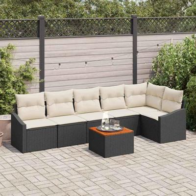 Tuinbankenset met opslag 7 pcs Zwart en Crème poly rattan