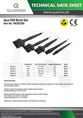 QUADRIOS GmbH ESD reinigingskwastenset, 5-delig, professionele antistatische accessoires (norm-conform EN 61340-5-1)