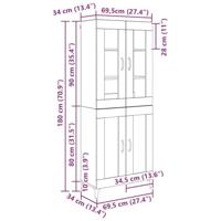 Hoge kast Oud Hout 69,5 x 34 x 180 cm Bewerkt hout - thumbnail