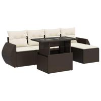 6-delige Loungeset met kussens poly rattan bruin - thumbnail