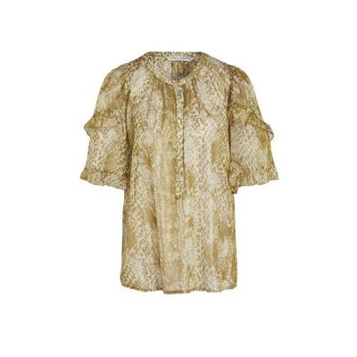 Summum Woman semi-transparante geweven top met slangenprint en volant zand