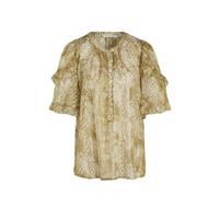 Summum Woman semi-transparante geweven top met slangenprint en volant zand - thumbnail