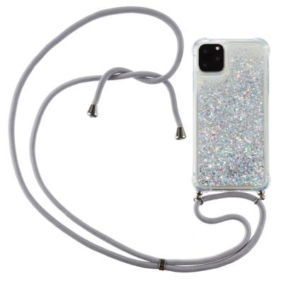 Lunso iPhone 12 Pro Max - Backcover hoes met koord - Glitter Zilver Lunso iPhone 12 Pro Max - Backcover hoes met koord - Glitter Zilver