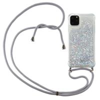 Lunso iPhone 12 Pro Max - Backcover hoes met koord - Glitter Zilver - thumbnail