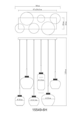Globo 6-lichts hanglampMatt zwart met hout - 15549-6H