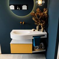 MONDIAZ RIVA 100cm badmeubel onderkast / planchet kleur Ocher met 1 lade. Wastafel DULCET links 0 kraangaten kleur Talc. - thumbnail