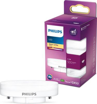 Philips LED GX53 lamp - Bajonetsluiting GX53 - Warm wit licht - 5.5W - 500 lm Philips LED GX53 lamp - Bajonetsluiting GX53 - Warm wit licht - 5.5W - 500 lm